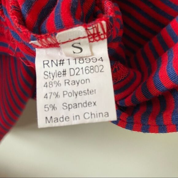 Azalea-red & Navy Stripe 3/4 Sleeve Mini Bodycon Dress (Small) - Picture 7 of 8